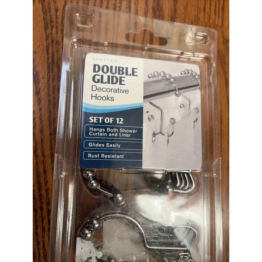 Maytex 12 Pack Double Glide Easy Shower Curtain Hooks Rust Proof‎ Roller Rings